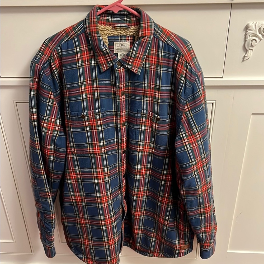 L.L. Bean Blue and Red Plaid Military Jacket